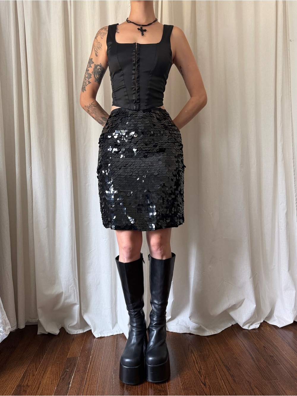 Vintage Bloomingdales Black Sequin Mini Skirt Women's Size 6